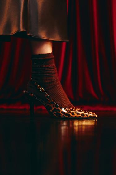 Zara 動物紋印花高跟鞋 - 豹紋