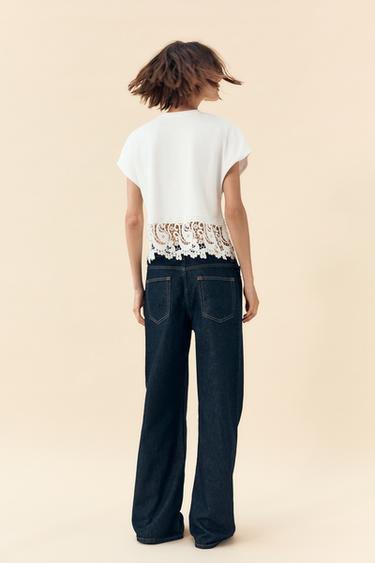 T-SHIRT COMBINÉ GUIPURE - Blanc cassé de Zara - Image 4