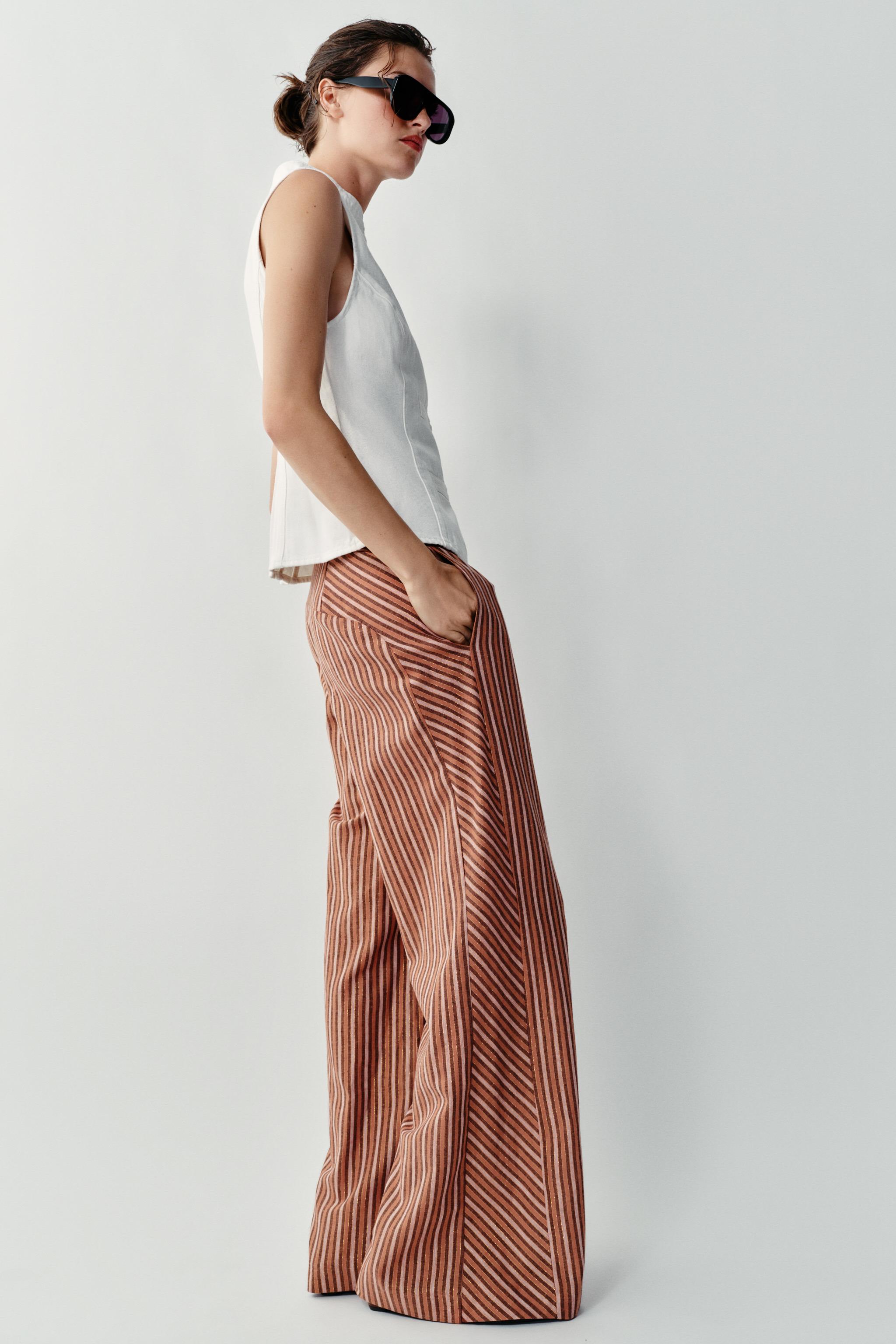 Женские брюки Zara METALLIC THREAD STRIPED WIDE LEG PANTS — фото 3