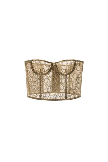 METALLIC THREAD LACE UNDERWIRED CORSET