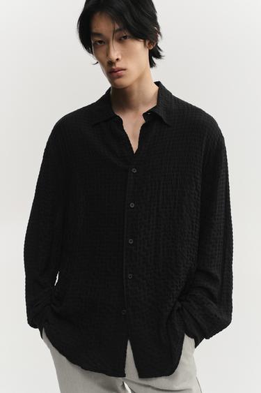 Zara 格紋紋理襯衫 - 黑色