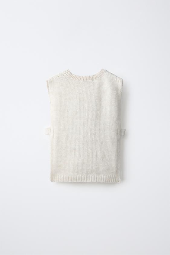GILET EN MAILLE À POMPON - Écru de Zara - Image 1