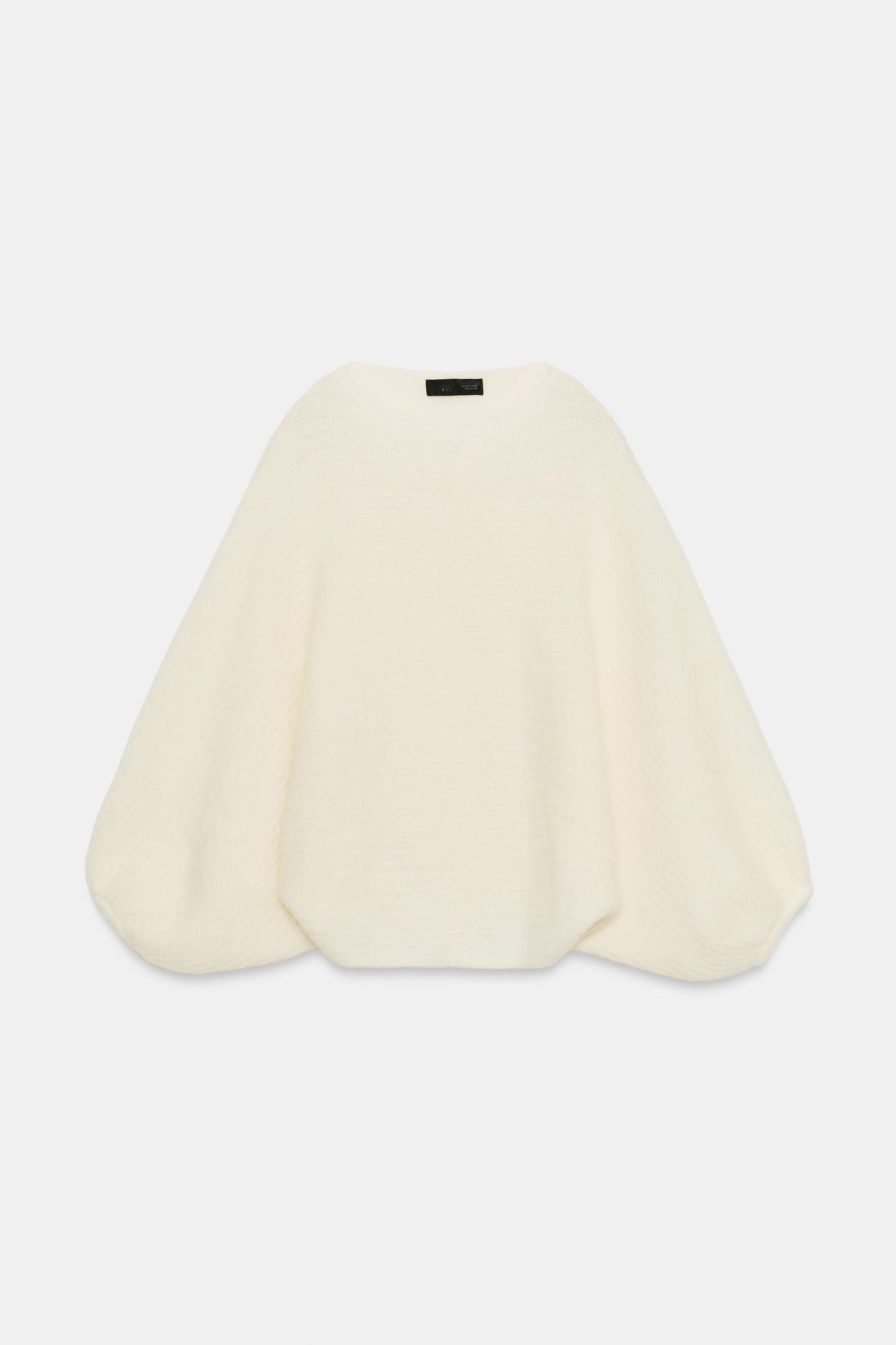 Женский свитер Zara Volume Sleeve, цвет: Экрю — фото 6