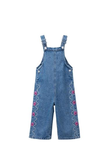 JEANS-LATZHOSE MIT WELLEN- UND BLUMENSTICKEREI - Blau von Zara - Bild 0