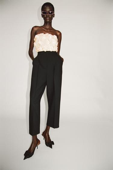 Zara STRUCTURED FLORAL CONTRASTING JUMPSUIT - Ecru - Image 0