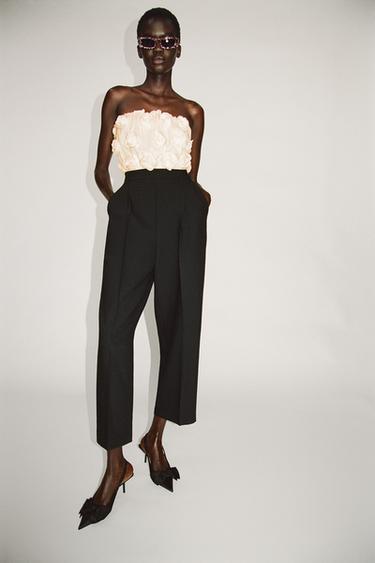 Zara STRUCTURED FLORAL CONTRASTING JUMPSUIT - Ecru - Image 0