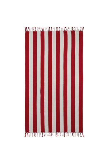 SERVIETTE DE PLAGE RAYURES FRANGES - Rouge de Zara