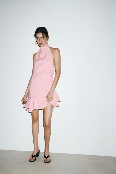 FLOWING HALTER MINI DRESS - Chalk pink by Zara - Image 0