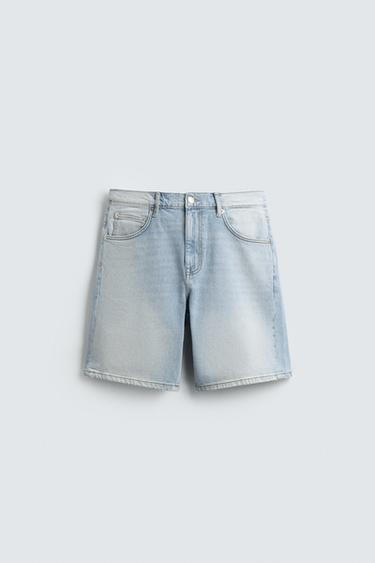 BERMUDA EN JEAN COUPE REGULAR - Bleu clair de Zara