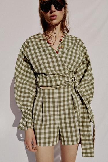 SHORT À CARREAUX VICHY - Vert moyen de Zara - Image 1