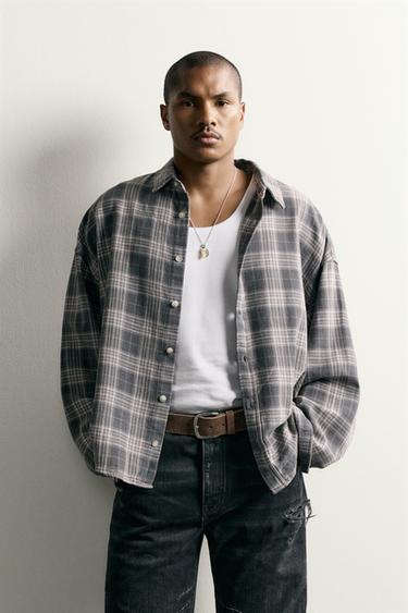 BOXY FIT CHECK SHIRT - Grey by Zara