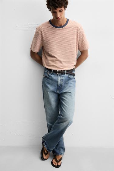STRIPED T-SHIRT WITH CONTRAST RIB - Ecru / Red by Zara - Image 5