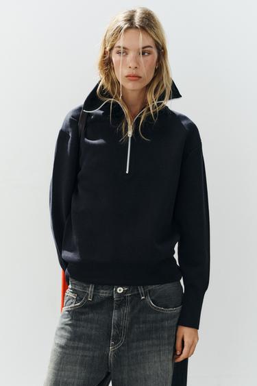 OVERSIZED ZIPPED KNIT JUMPER - Navy blue by Zara