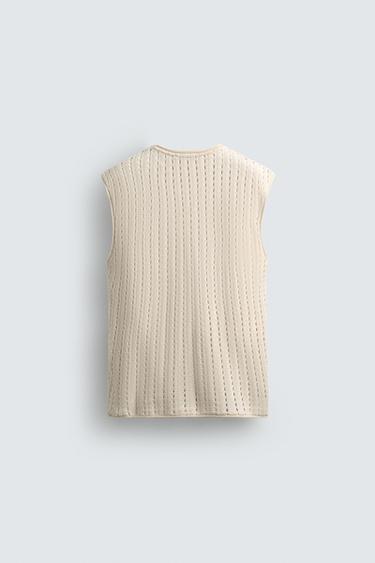 T-SHIRT AJOURÉ SANS MANCHES - Blanc cassé de Zara - Image 7