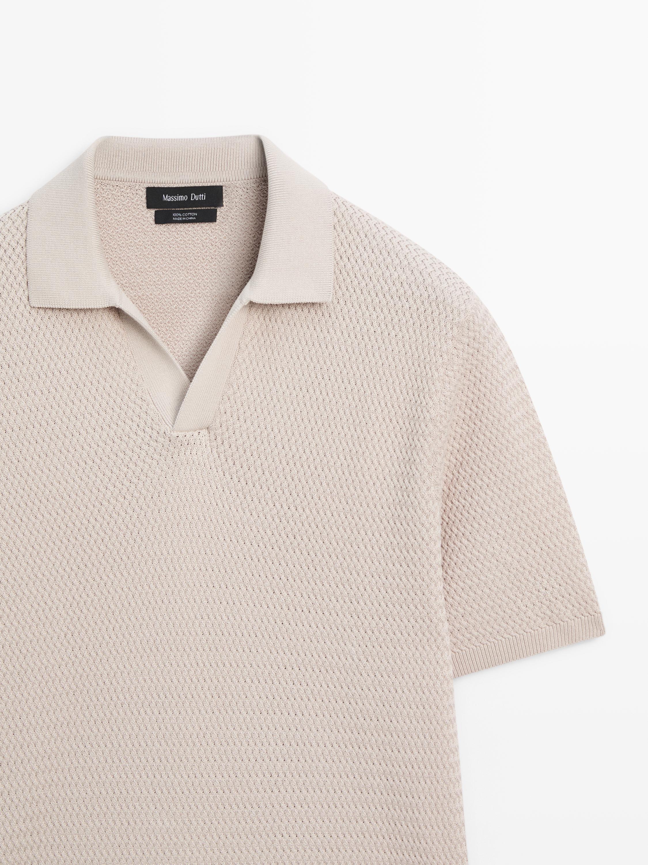 Short sleeve textured knit polo shirt