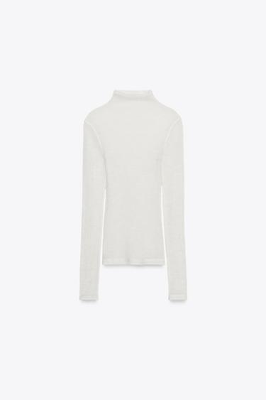T-SHIRT EN LAINE 100 % - Écru de Zara - Image 4