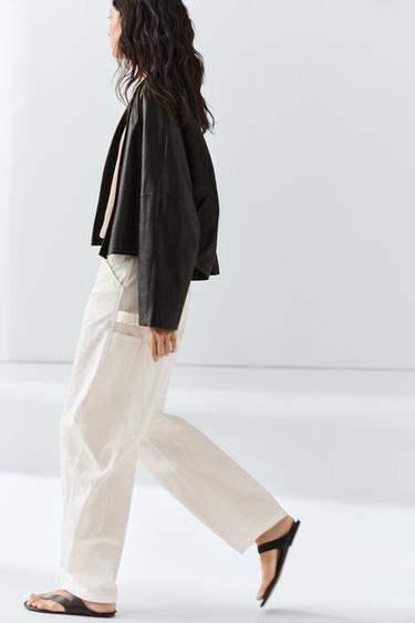 Zara Nappa leather lapel kimono - Black