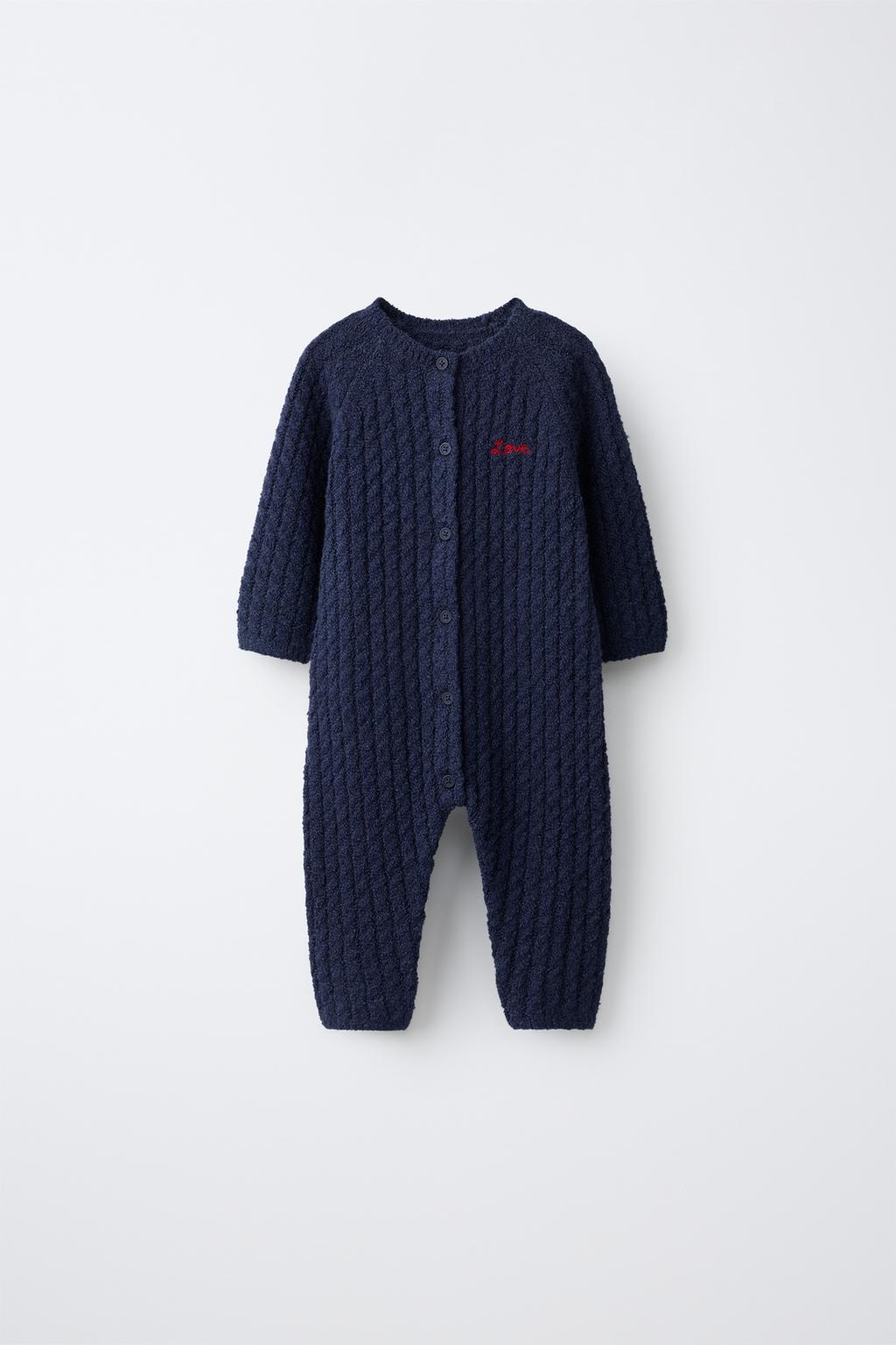 EMBROIDERED CABLE-KNIT LONG JUMPSUIT