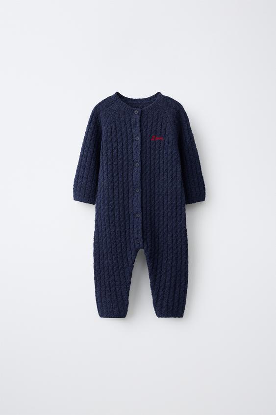 EMBROIDERED CABLE-KNIT LONG JUMPSUIT - Blue by Zara - Image 0