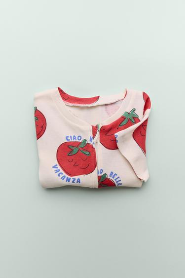 1-18 MONTHS/ TOMATO PRINT SHORT SLEEPSUIT - Ecru by Zara