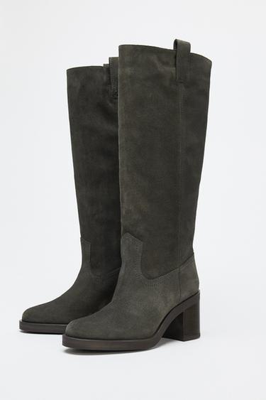 BOTTES À TALONS EN CROÛTE DE CUIR - Gris bleuté de Zara - Image 3
