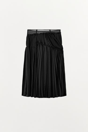 FALDA MIDI COMBINADA PLIEGUES - Negro de Zara