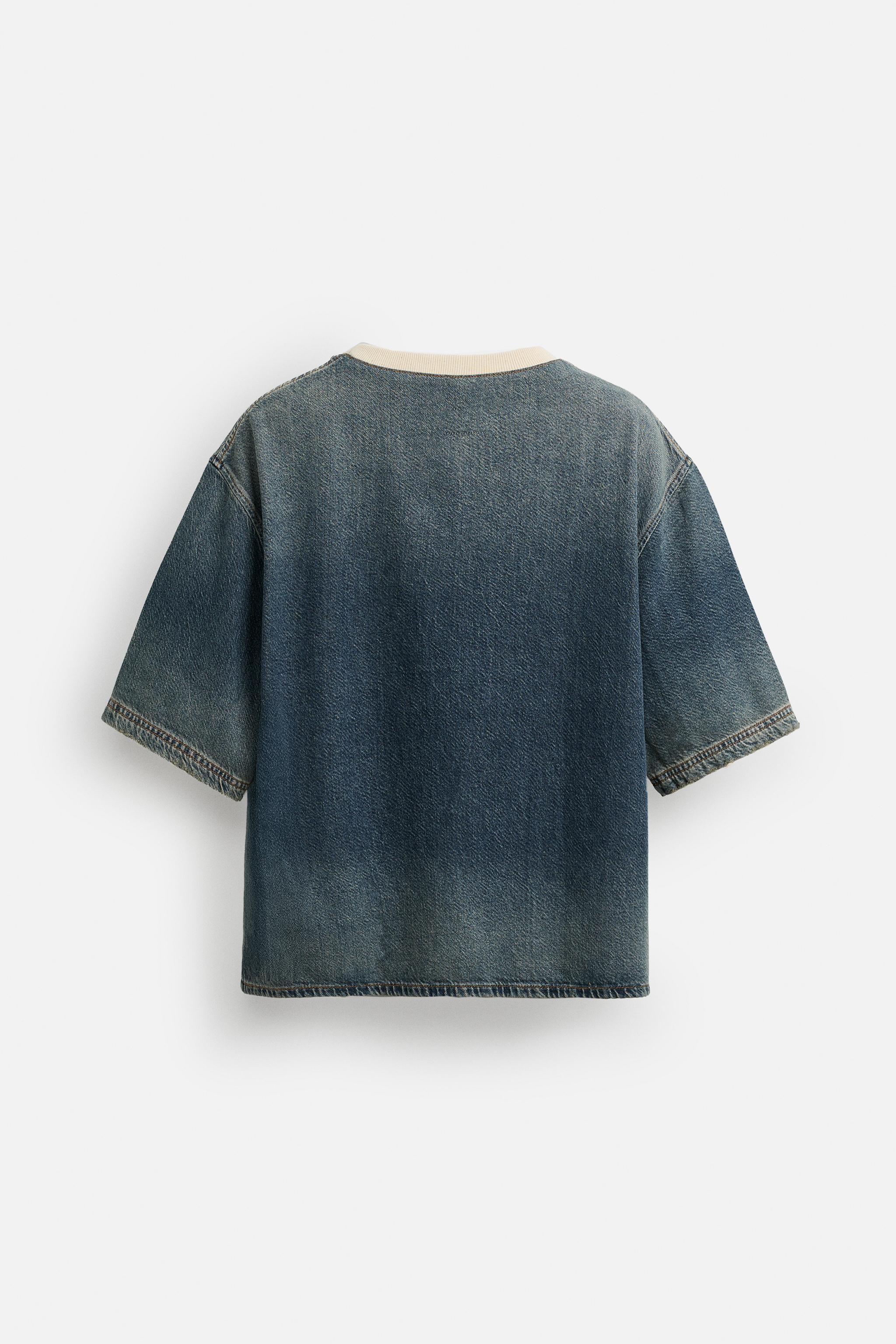 ［ZARA］クロップドフィット デニムTシャツ クロップドフィット デニムTシャツ - ミディアムブルー | ZARA