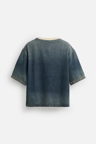 CROPPED FIT DENIM T-SHIRT - Mid-blue by Zara - Image 7