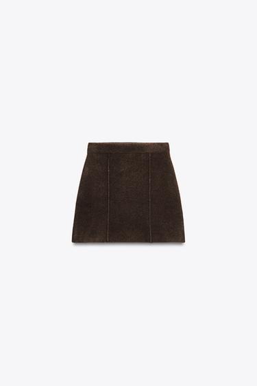 Zara KNIT MINI SKIRT - Dark brown