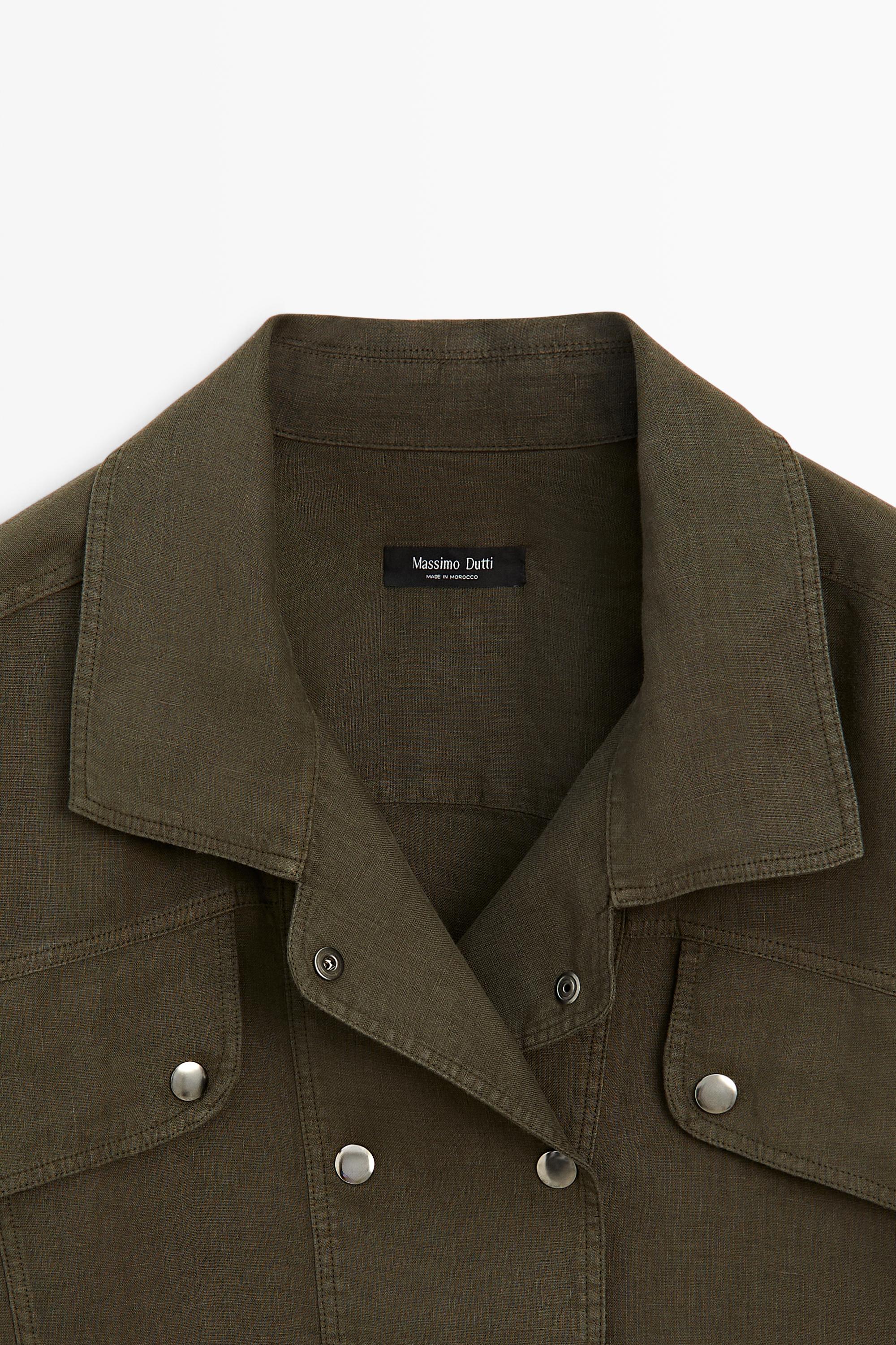 100% linen shirt with snap button detail