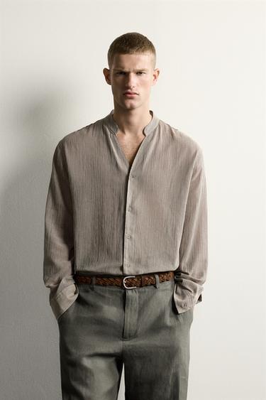 חולצת RELAXED FIT ז'קארד - Brown Stripes של Zara