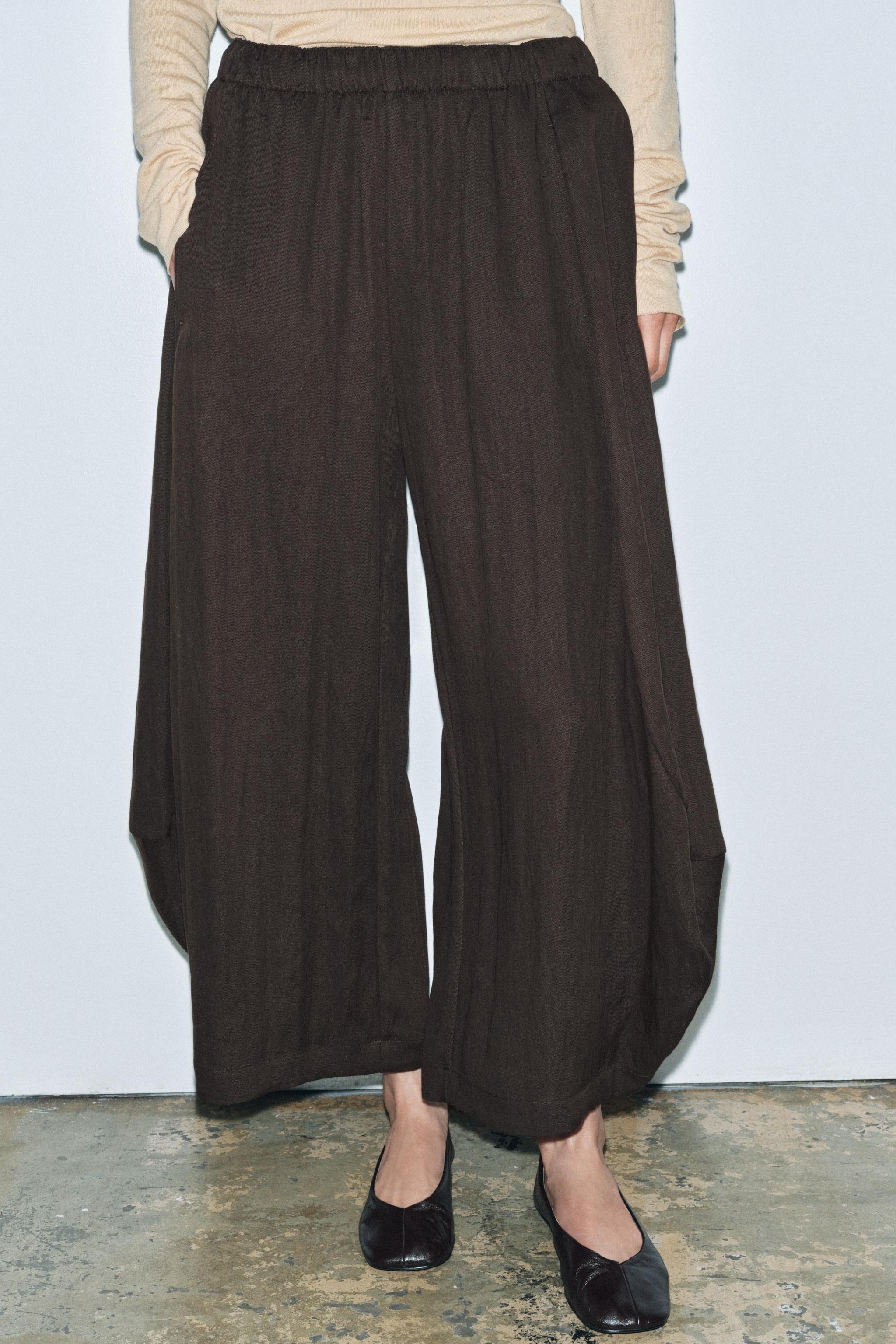 TEXTURED WIDE LEG PANTS ZW COLLECTION - Brown | ZARA Canada