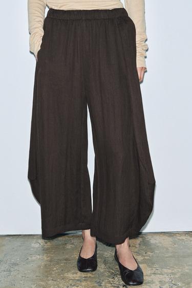 TEXTURED WIDE-LEG TROUSERS ZW COLLECTION - Brown by Zara