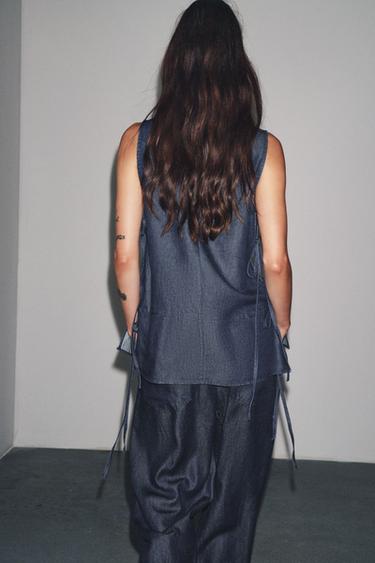 ZW COLLECTION DENIM TIE TOP - Blue by Zara - Image 2