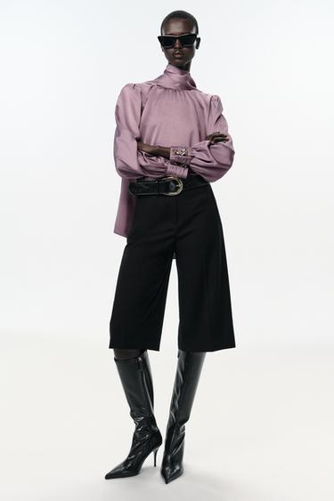 SATIN SHIRT WITH BOW - Mauve by Zara - Image 0