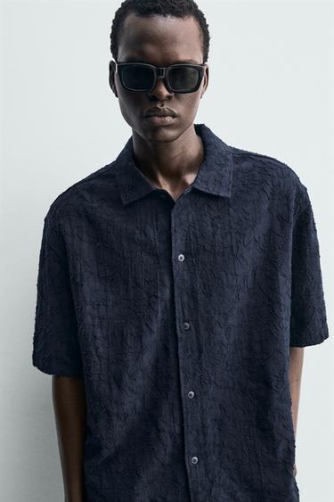 CHEMISE EN JACQUARD TEXTURÉ - Bleu marine de Zara - Image 5