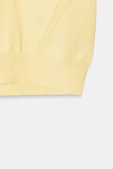 SHORT SLEEVE V-NECK KNIT TOP - Light yellow by Zara - Image 3
