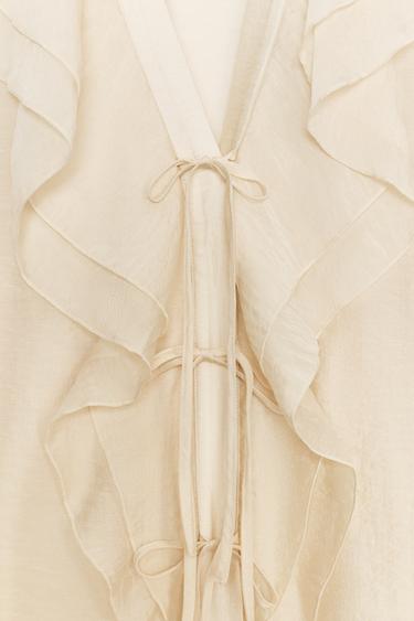 RUFFLED BLOUSE WITH TIES - Beige by Zara - Image 7