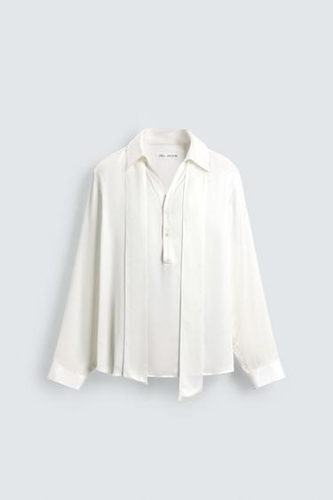 FLOWING SHIRT WITH TIED DETAIL - Oyster-white by Zara