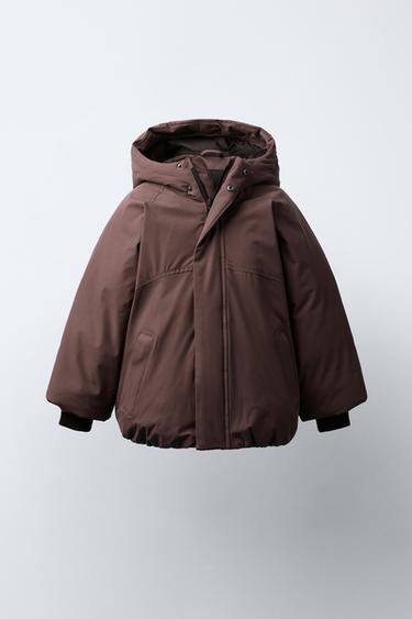 WATER-REPELLENT QUILTED COAT WITH HOODIE - Dark burgundy by Zara