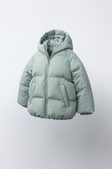 WATER-REPELLENT HOODED PUFFER COAT - Light green by Zara