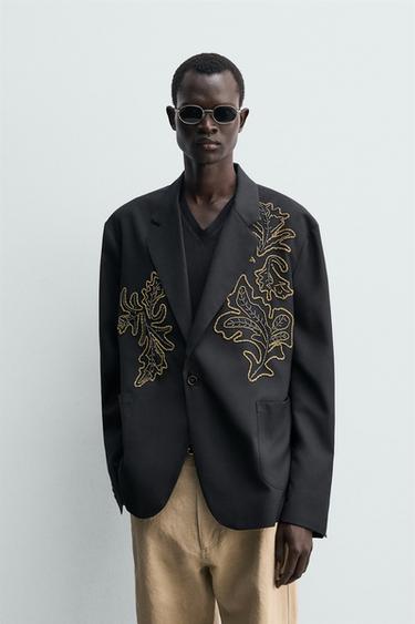 RELAXED FIT BLAZER WITH CONTRAST EMBROIDERY - Blue by Zara