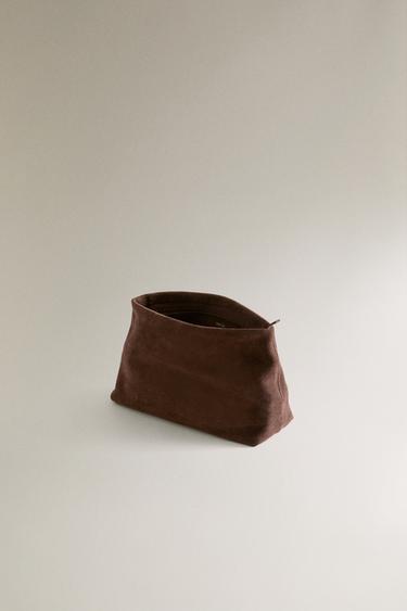 MEDIUM SPLIT LEATHER WASH BAG - Chocolate Brown by Zara - Image 3