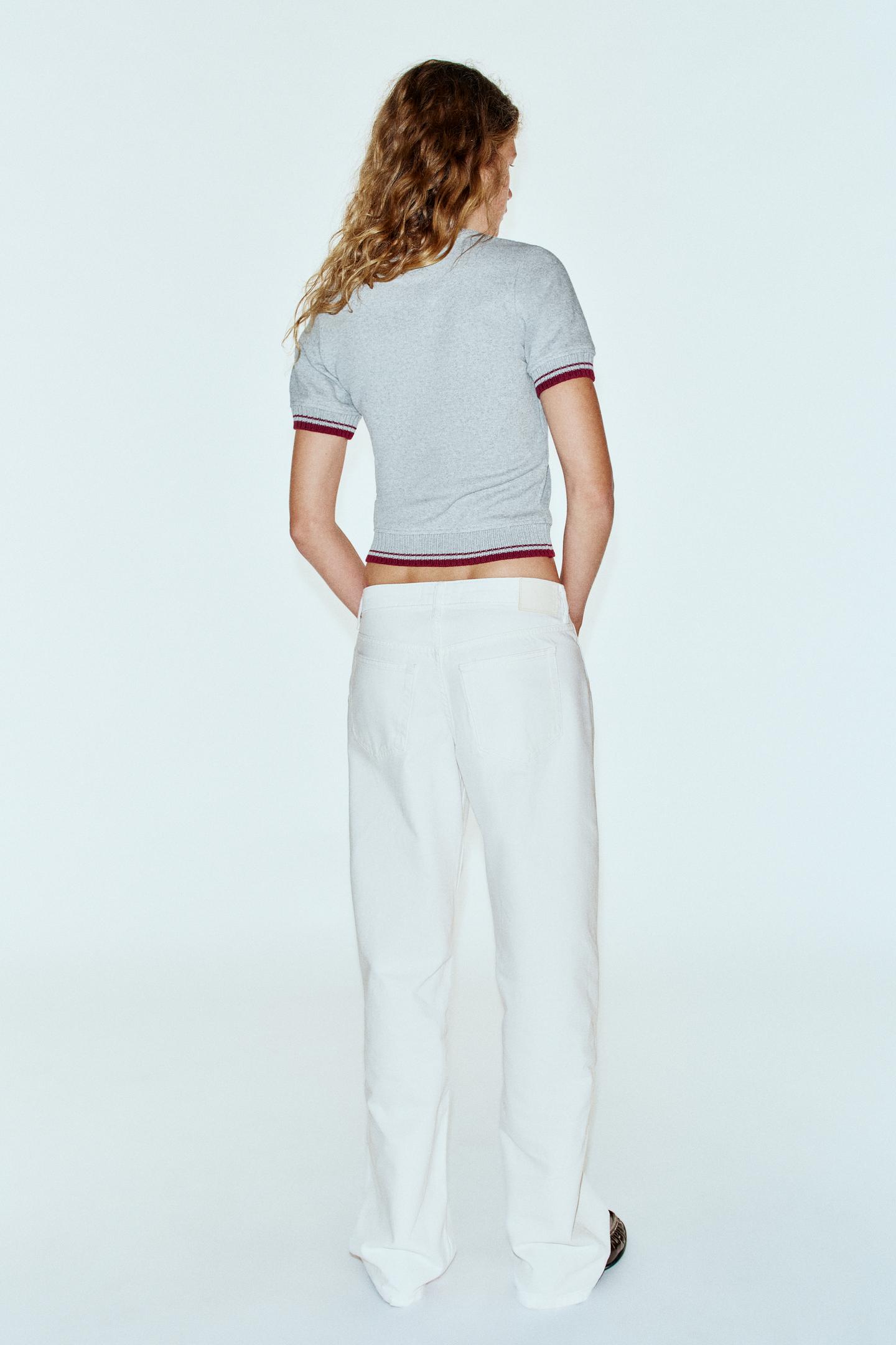 Женская футболка Zara ZA Embroidered Contrast, цвет: Серый — фото 4