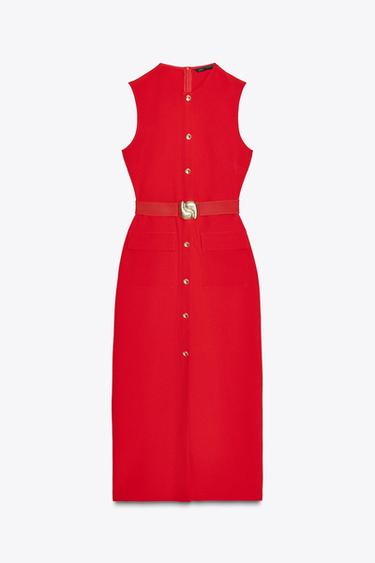 VESTIDO MIDI CREPE CINTURÓN - Rojo de Zara