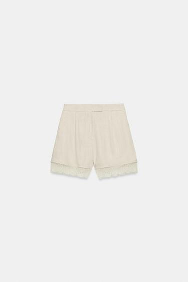 BERMUDA SHORTS WITH LACE TRIM - Light beige by Zara