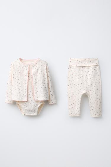 HEART PRINT CARDIGAN, BODYSUIT AND LEGGINGS SET - Pastel pink by Zara