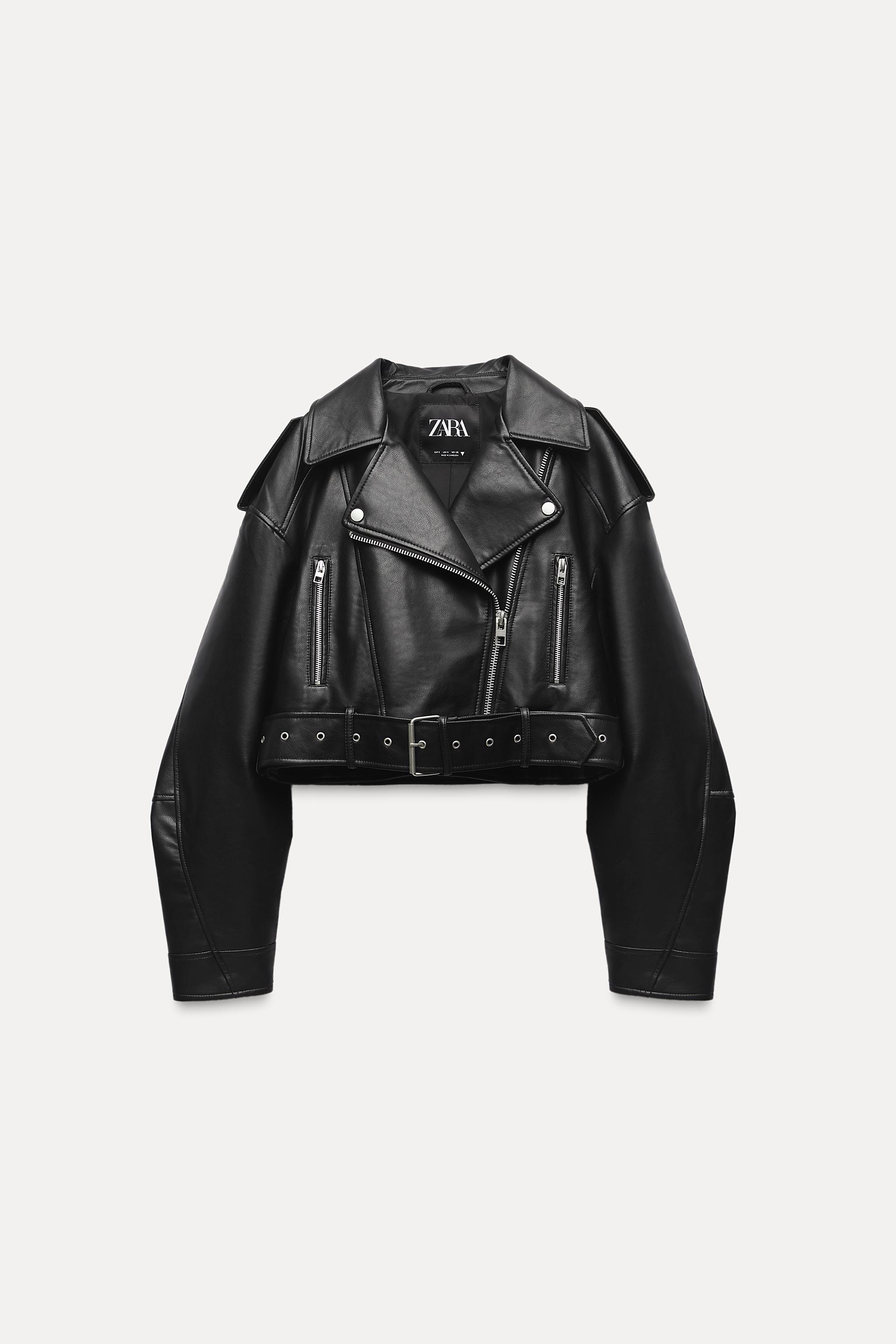 LEATHER EFFECT CROPPED BIKER JACKET Black ZARA United Kingdom