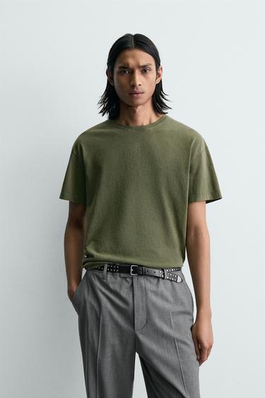 Zara MERINEITSIMUSTRIGA T-SÄRK - Keskmine roheline