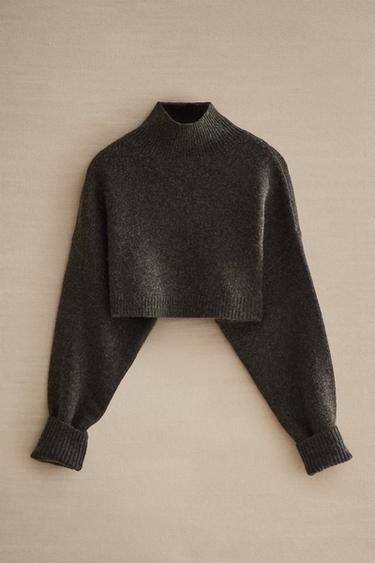 CASHMERE CROP TOP - Dark grey by Zara - Image 4